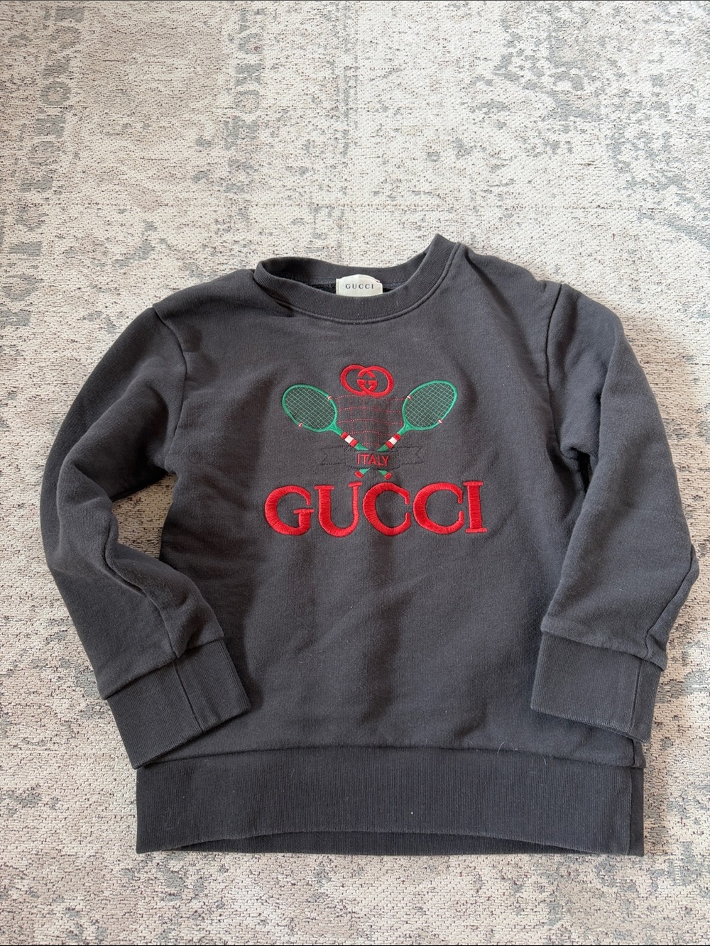 Gucci Kids Black Sweatshirt with Red Logo and Green Tennis Motif